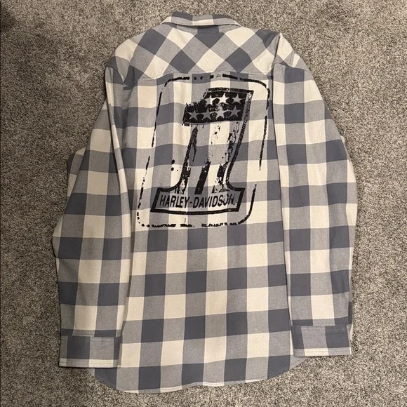 Harley-Davidson Gray and White Checkered Shirt - Picture 2 of 4